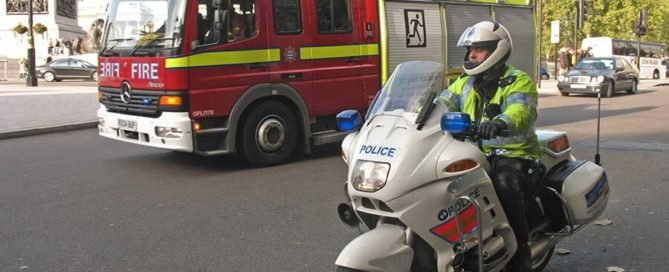 An image of the emergency services on the road in the UK.