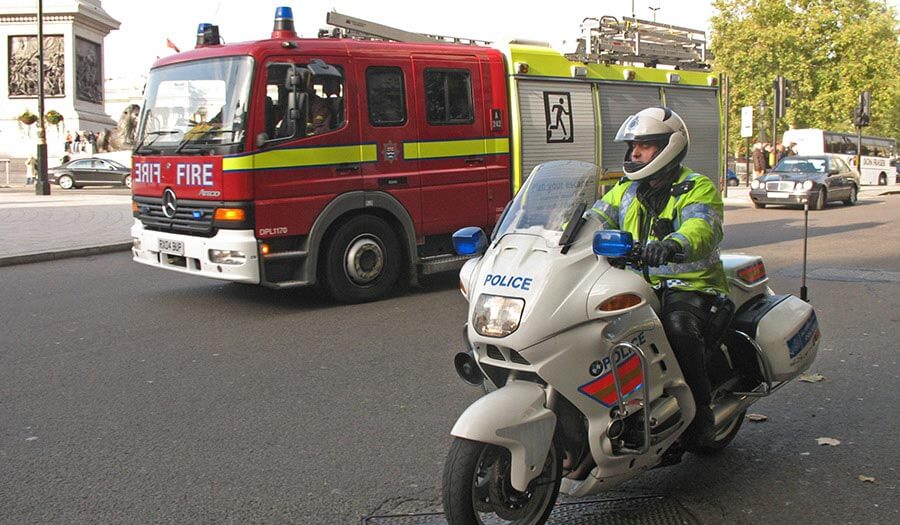 An image of the emergency services on the road in the UK.