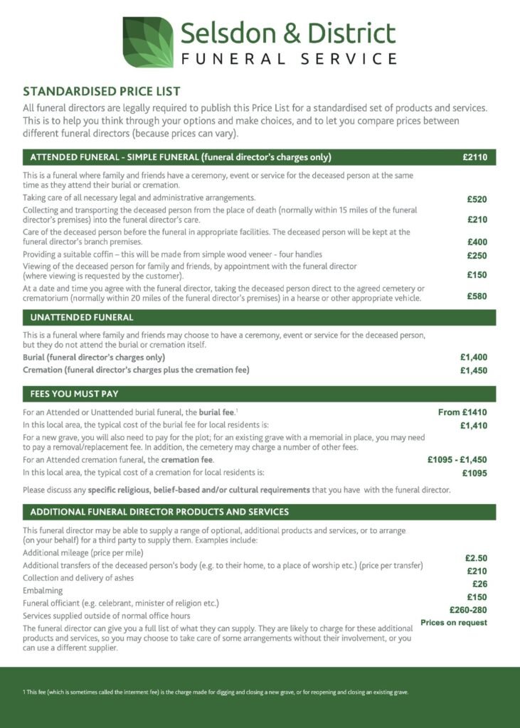 Standardised Price List